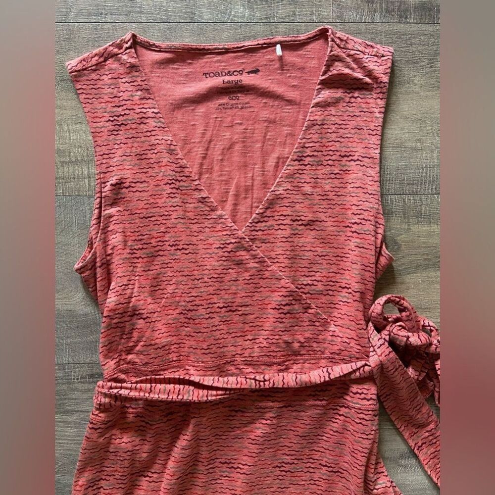 Toad&Co women’s size large burnt orange sleeveless tie wrap dress organic cotton - Picture 3 of 10